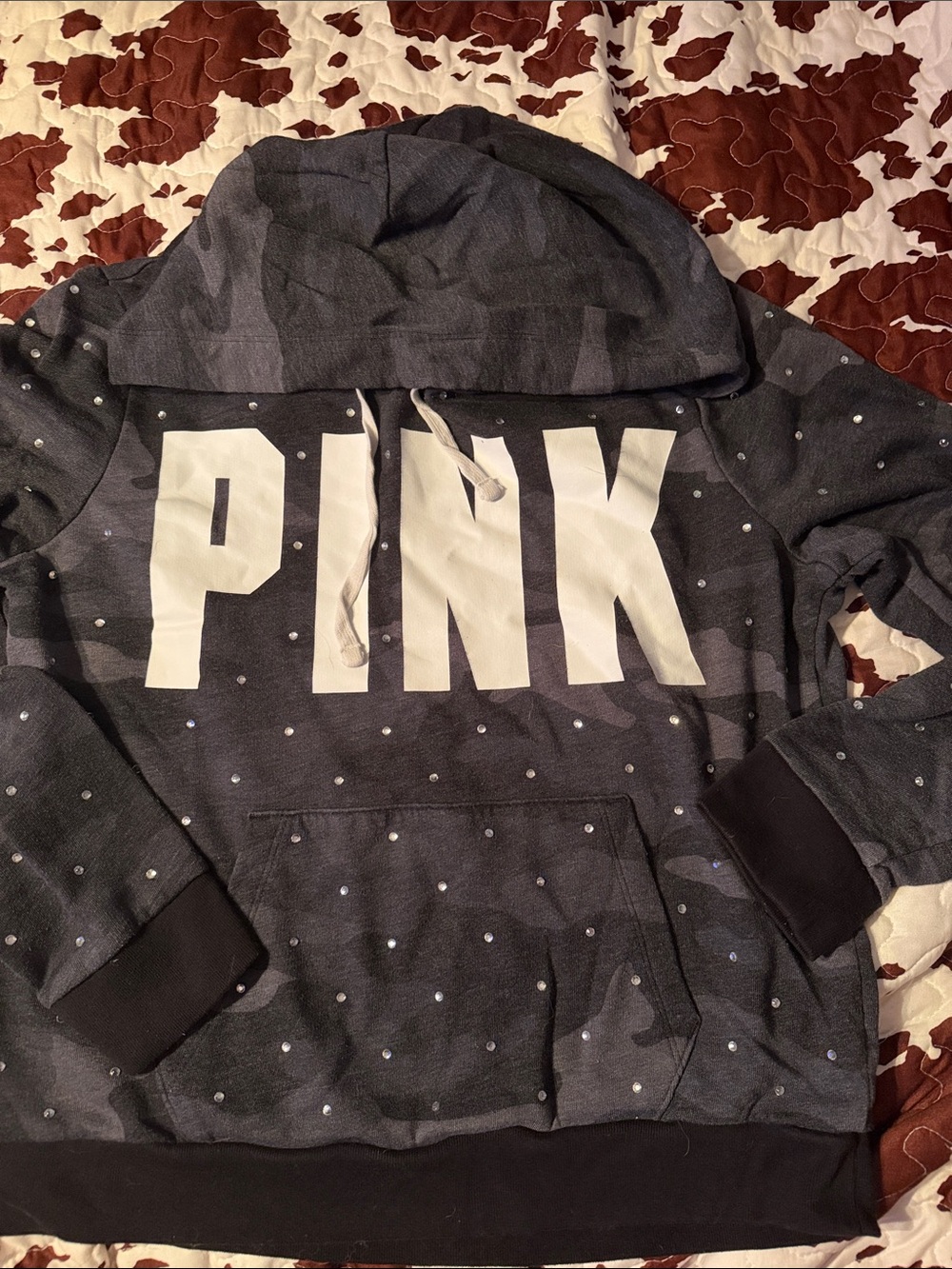 PINK Victoria's Secret Gray Camouflage Logo Hoodie with White Accent